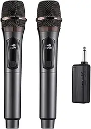 Wirel Microphone System Receiver with Handheld Mic Anti-Howling for Home Cinemas Karaoke Church Speech Wedding Party Singing Rechargeable Wirel Microphone Compat Black 1 Receiver with 2 Microphones