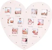 Vaguelly Heart Shape Baby Photo Frame Baby Room Decor Growth Record Frame Month Wall Mountable