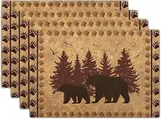 Giwawa 12"x18" Rustic Bear Placemats Set of 4 Vintage Cabin Lodge Wildlife Forest Animal Place Mat Heat Stain Resistant Linen Table Mats for Kitchen Dining Tabletop Farmhouse Picnic Decor