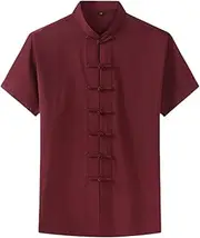 [UxicRuya] China Clothing Tang Shirt Short Sleeve Men Casual Kung Fu Shirt Festival Gifts