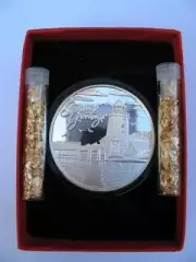 1-OZ 2019 ENGRAVABLE OCEAN CHRISTMAS LIGHTHOUSE ART ROUND SILVER .999 +GOLD
