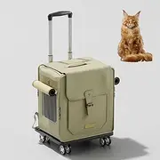 Pet Carrier Backpack with Wheels,Pet Travel Carrier with Breathable Mesh and Silent Wheels,Removable Cat Dog Backpack Carrier for Small Medium Cat Dog,Green