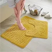 GC GAVENO CAVAILIA Bath Mat Set 2 Piece - Non Slip Bathroom Rug - Toilet Mat with Pedestal - Machine Washable - Ochre