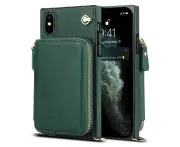 Designed for iPhone X/Xs Crossbody Zipper Wallet Phone Case -Green