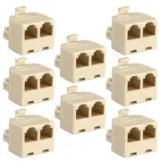 8x RJ11 6P4C 1 Male to 2 Female Telephone Phone Line Splitter T Adapter Ivory