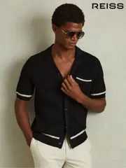 Reiss Black Albion Open-Stitch Cuban Collar Shirt (H14881) | $260