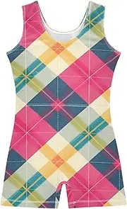 [FRODOTGV] Plum Checkerboards Leotards for Girls Gymnastics Toddlers Ballet Unitard for Excise, Tumbling Class, Biketards