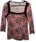 NY Collection NEW♈Woman's Printed Ruffled Top size M~mauve/plum spots