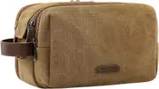 BAGSMART Toiletry Bag for Men, Canvas Travel Toiletry Organizer Dopp Kit Water-resistant Shaving Bag for Toiletries Accessories, Khaki, Medium, Basic/Leisure