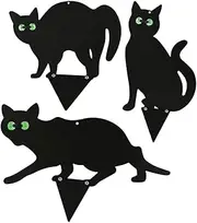 Garden Cat Silhouette Statue With Marble Eyes - 3PCS Decor for Mice Control and Harmless Bird Deterrent