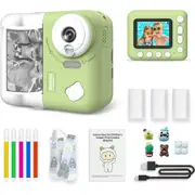 Kids Instant Print Camera 1080P 2.4 Inch IPS Screen 10X Zoom with Thermal Printing Paper Color Pen Body Strap