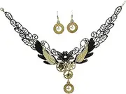 [FRCOLOR] 3Pcs Vintage Lace Neck Chain Choker and Earrings for Elegant Retro Clock Design Jewelry Accessories for Fashionable Outfits and Occasions