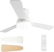 USOR Ceiling Fans with Lights, 36 Inch Ceiling Light with Remote Control, 3CCT, Noiseless, DC Reversible Modern Ceiling Fan for Bedroom, White Ceiling Fan for Indoor/Outdoor Use(White)