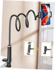 Gooseneck Phone Holder Tablet Stand for Bed:[Swivel Base] Adjustable Flexible