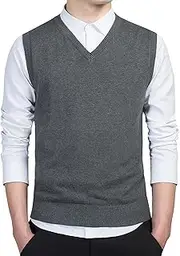 [JEShifangjiusu] Mens Ribbed Hem Sweater Vest Knited Business Slim Fit V Neck Sweater, Pullover Sleeveless Tank Top