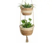 Seagrass Hanging Plant Baskets 2 Sizes Natural Woven Planters for Indoor Outdoor