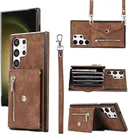 [Asuwish] Mobile Phone Case for Samsung Galaxy S23 Ultra 5G Case with Strap Card Slot Foldable Wallet Stand Mobile Phone Cases Cover Leather S23Ultra 23S S23 23Ultra Mobile Phone Cases Protective