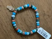 Rarities Carol Brodie MULTI GEM Stretch Bracelet with HAMSA Charm S-M nwt