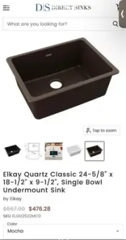 Elkay Quartz Classic 25” Mocha Undermount Sink - Single Bowl, Durable
