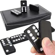 Dominos Set for Adults and Kids - Domino Classic Board Games, Christmas Games – Double Six Standard Dominos Set 28 Tiles with Black Leather Case - Juegos de Mesa (Black Leather Case)