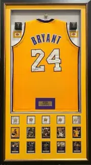 KOBE BRYANT Signed Jersey Lakers +Championship Rings +Photo Collage Framed COA