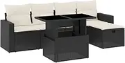 vidaXL Garden Sofa Set - 6 Piece Black PE Rattan Outdoor Modular Lounge with Cushions - Adjustable Table