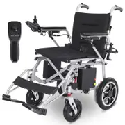 EQUIPMED Power Electric Wheelchair, Airline Approved Wheelchair, Extra Lightweight, Long Range, Lithium Batteries, Silver