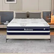 Audreamy 34cm Euro Top Mattress Bamboo Fiber Fabric Gel Foam 7-Zone Pocket Spring Hybrid Memory Foam Breathable High Density Foam Enhanced Edge Stability Mattress Medium Firm (Double)