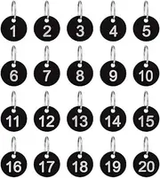 Dedoot Number Key Chain, 20 Pack 35mm Round Key Number Tags Number Key Ring Plastic ID Tags Numbers 1-20 for Dormitory Keys House Lockers -Black