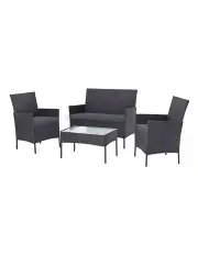 [Gardeon] Outdoor Sofa Set with Storage Cover Wicker Table Chair 4 Seater in Dark Grey