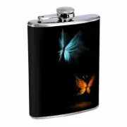 Blue and Orange Butterfly Em1 Flask 8oz Stainless Steel Hip Drinking Whiskey