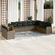 10 Piece Grey Rattan Outdoor Furniture Sets with Cushions - Garden, Patio Furniture Set for Porch, Balcony - Conversation Set for Outside