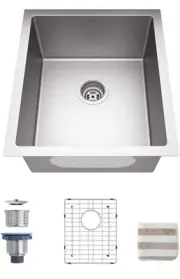 TORVA 15" x 17" Undermount Kitchen/Bar Sink,16 Gauge Stainless Steel Single Bowl