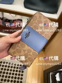 在飛比找Yahoo!奇摩拍賣優惠-EL~COACH 31546 專櫃款 卡其色老花配藍色 PV