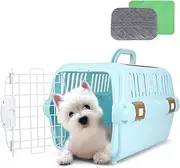 Hard-Sided Plastic Dog and Cat Kennel,Two-Door Pet Carrier, Plastic Wire Door, Top or Front Loading,Pets up to 22LBS,Fully Breathable, Perfect for Traveling/Hiking/Camping/Veterinary Visits (Blue)