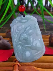 Myanmar Jadeite Zodiac Rabbit Pendant Jade Stone Nuo Nut Green Zodiac Pendant