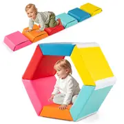 Babyjoy Colorful Hexagon Ball Pit Tumble Mat w/Detachable Zippered PU Covers Hook and Loop Fasteners Multi