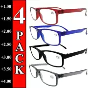 Mens Womens Reading Glasses 4 PACK Square Frame Readers Unisex Style Specs NEW