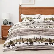 PPOLCA Christmas Cabin Quilt Sets Queen, 3-Piece Lightweight Reversible All Season Bear Quilt Set, Lodge Bedspread Queen Size Quilt with 2 Shams, Rustic Quilt Coverlet Bed Set