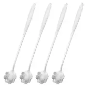 4Pcs 7" Stainless Steel Long Handle Flower Teaspoon Coffee Spoons, Silver