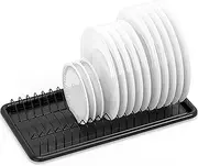 SimpleHouseware Plate Dish Drying Rack with 19 Compartments and Drainboard, Black