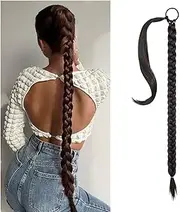 31 inch Long Braided Ponytail Extension,Ponytail Hair Extensions, Tie Straight Wrap Around Hair Extensions Pony Tail DIY Natural Soft Synthetic Piece for Women Daily Wear(Black)
