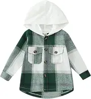[Generic] Boys Lightweight Coat Toddler Boys Girls Shirt Coat Jacket Plaid Long Sleeve Kids Tops Hooded Outwear Boys Dress Coat Size 5