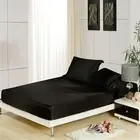 Silk Soft Black Wrap Around Elastic Fitted Sheet Set Queen King Size Pillowcases