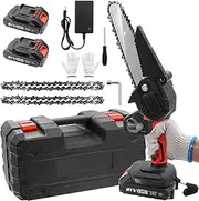 HITRENDS Mini chainsaw, 6-Inch Cordless Electric Protable Chainsaw with 2Pcs Batterie and 3 Chains & Charger, Handheld Rechargeable Chainsaw for Branch Wood Cutting Garden Tree Logging Trimming