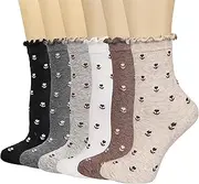 [Mcool Mary] 6 Pairs Women's Ruffle Socks,Casual Ankle Breathable Cool Knit Cotton Cute Dress Crew Socks, Color-1