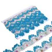 10 Yard Shiny Beaded Lace Trim 1.4 Inch Ribbon for DIY Crafts, Sky Blue/Silver