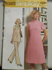 Vintage Simplicity Pattern 5345 Misses' Tunic Dress Pants Size 10 Circa 1972