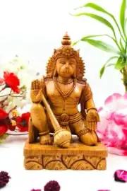 Wood Lord Hanuman Statue Hindu Love God Figure Meditation Figurine Yoga Statue