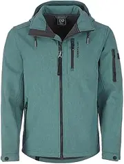 [Dry Fashion] Wangerooge Men's Softshell Jacket with Fleece Lining - Mottled Jacket with Removable Hood, Petrol Mixture, Large